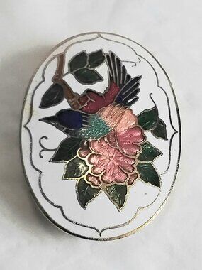 Vintage & Beautiful Cloisonne Piece Featuring Birds Quality Costume Jewelry!!